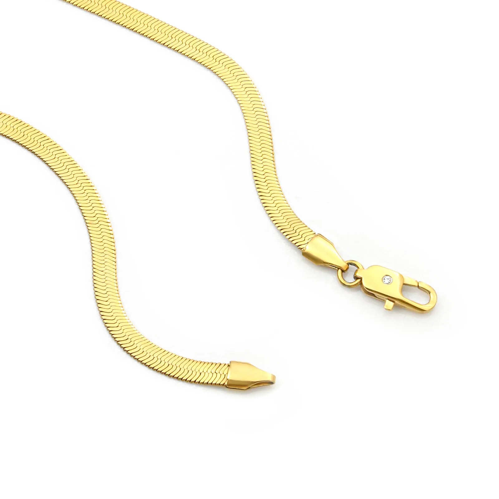 C004G B.Tiff 4mm Gold Plated Herringbone Stainless Steel Chain Necklace