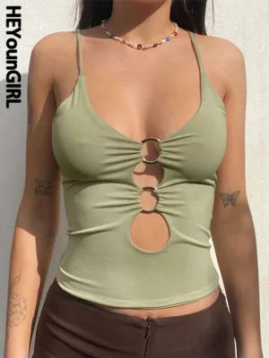 HEYounGIRL Solid Casual Sleeveless Camis Top Women Backless Hollow Out Sexy Crop Tops Tees Fashion Fitness Camisole 2022