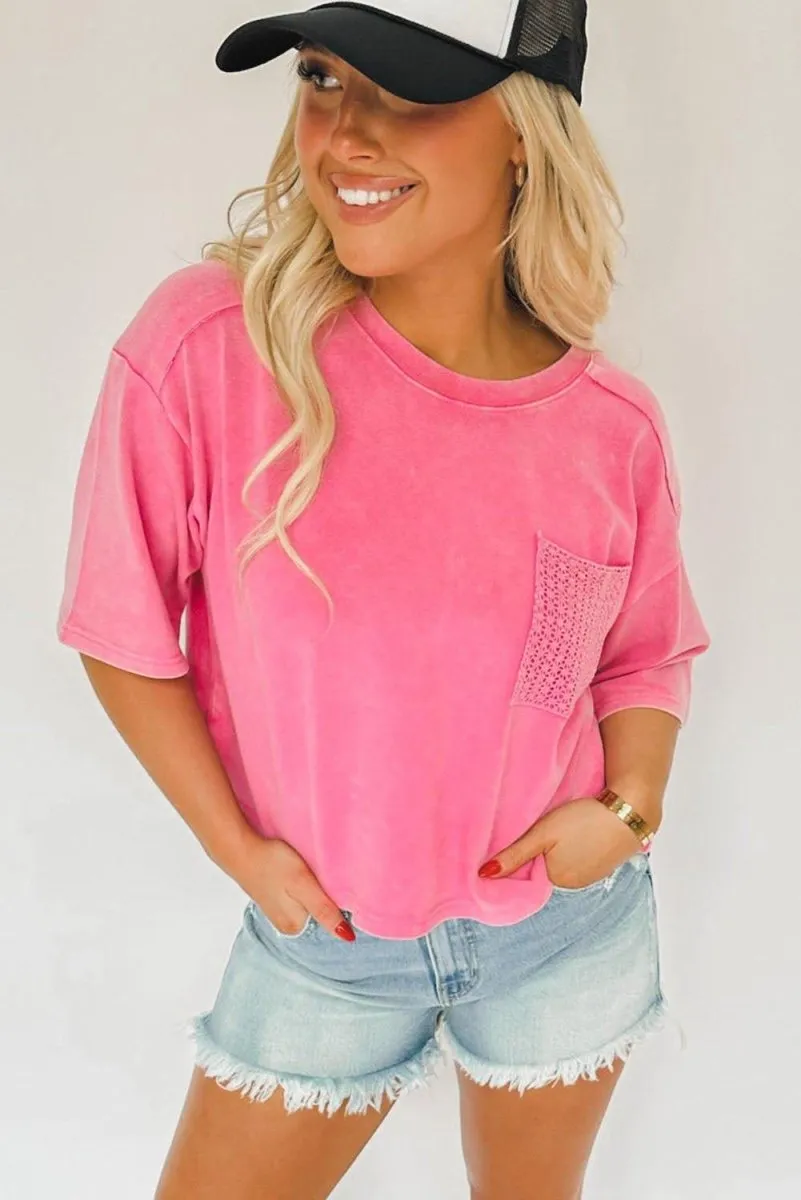 Hot Pink Washed Cropped Short Sleeve Shirt