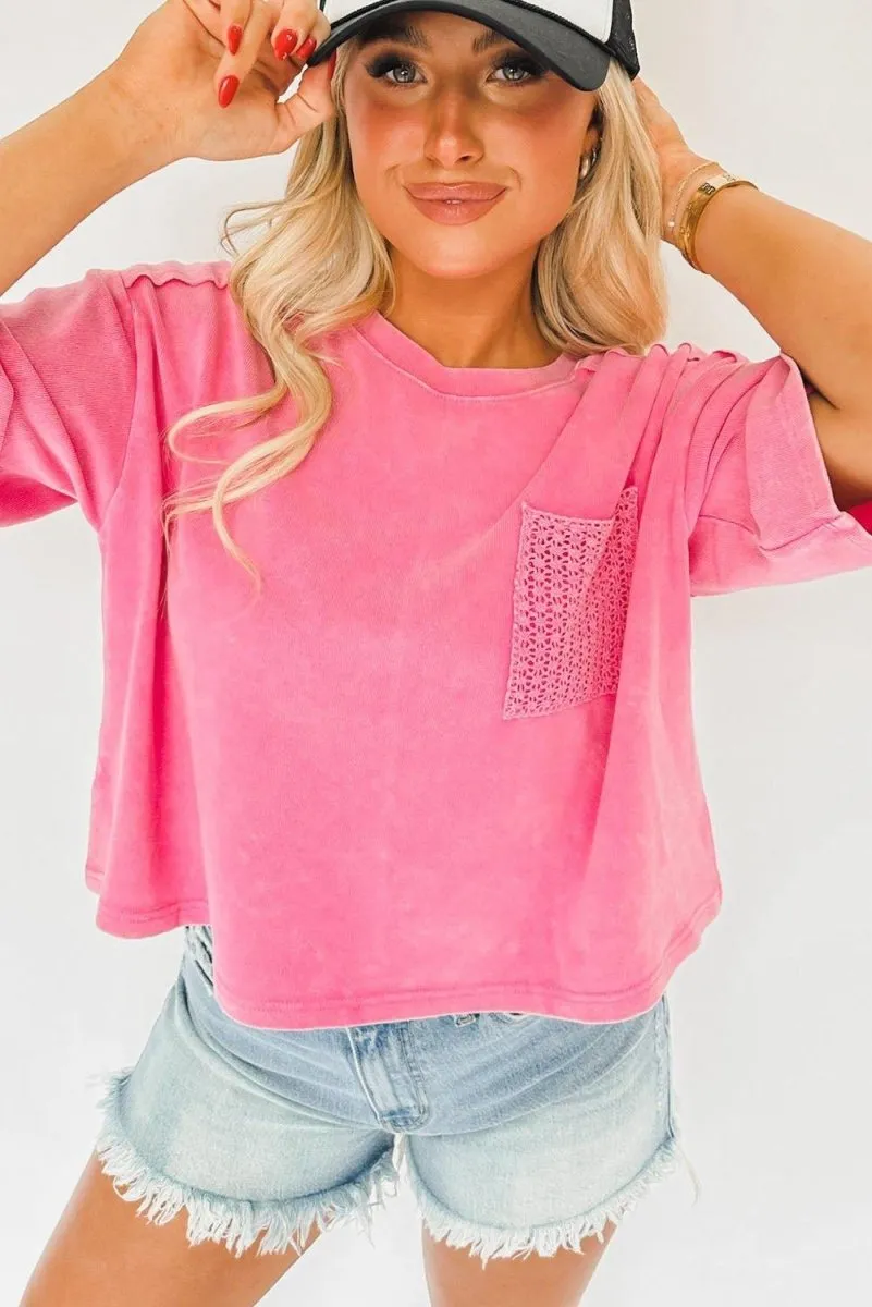 Hot Pink Washed Cropped Short Sleeve Shirt