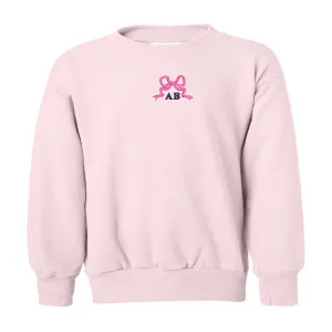 Kids Initialed 'Tiny Bow' Crewneck Sweatshirt