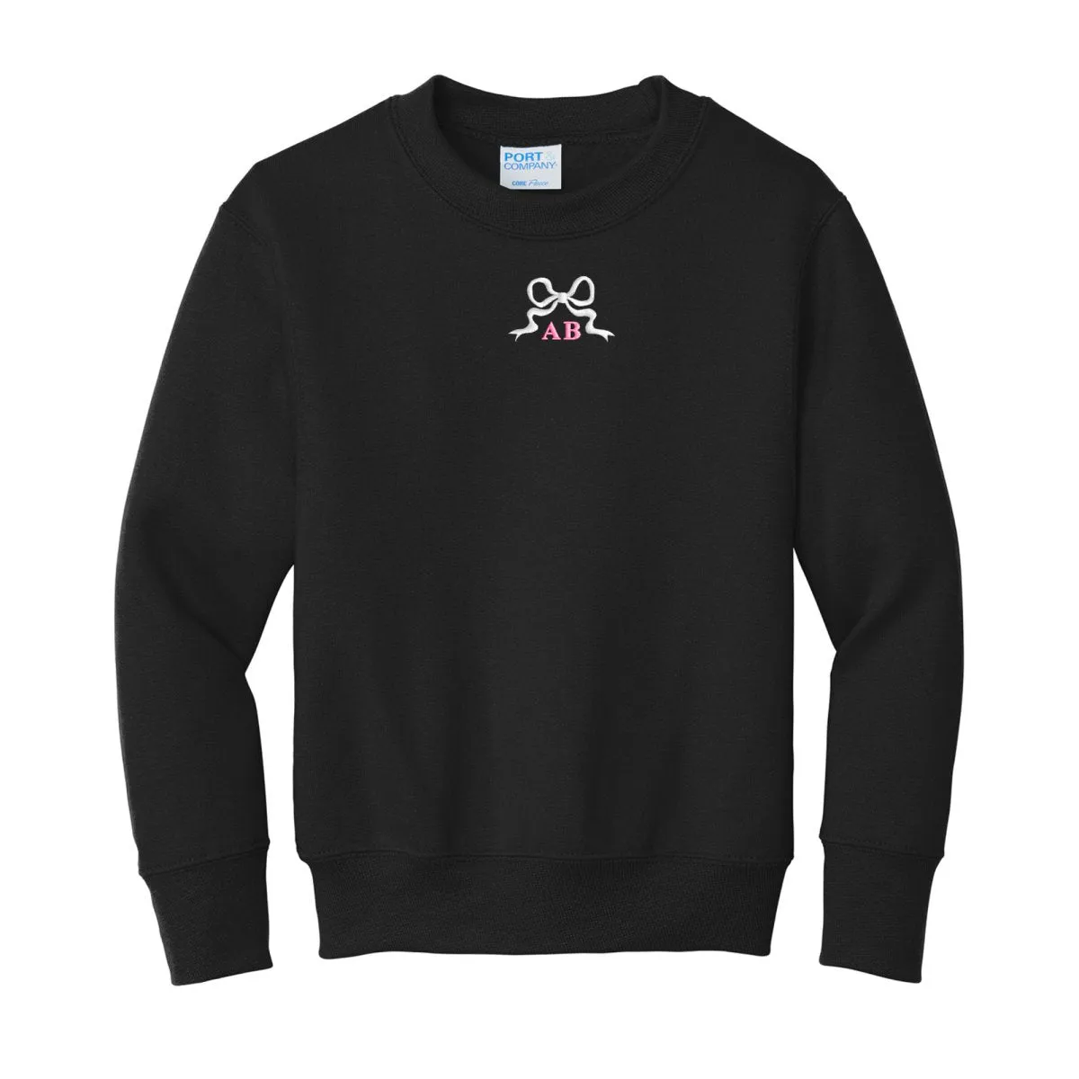 Kids Initialed 'Tiny Bow' Crewneck Sweatshirt