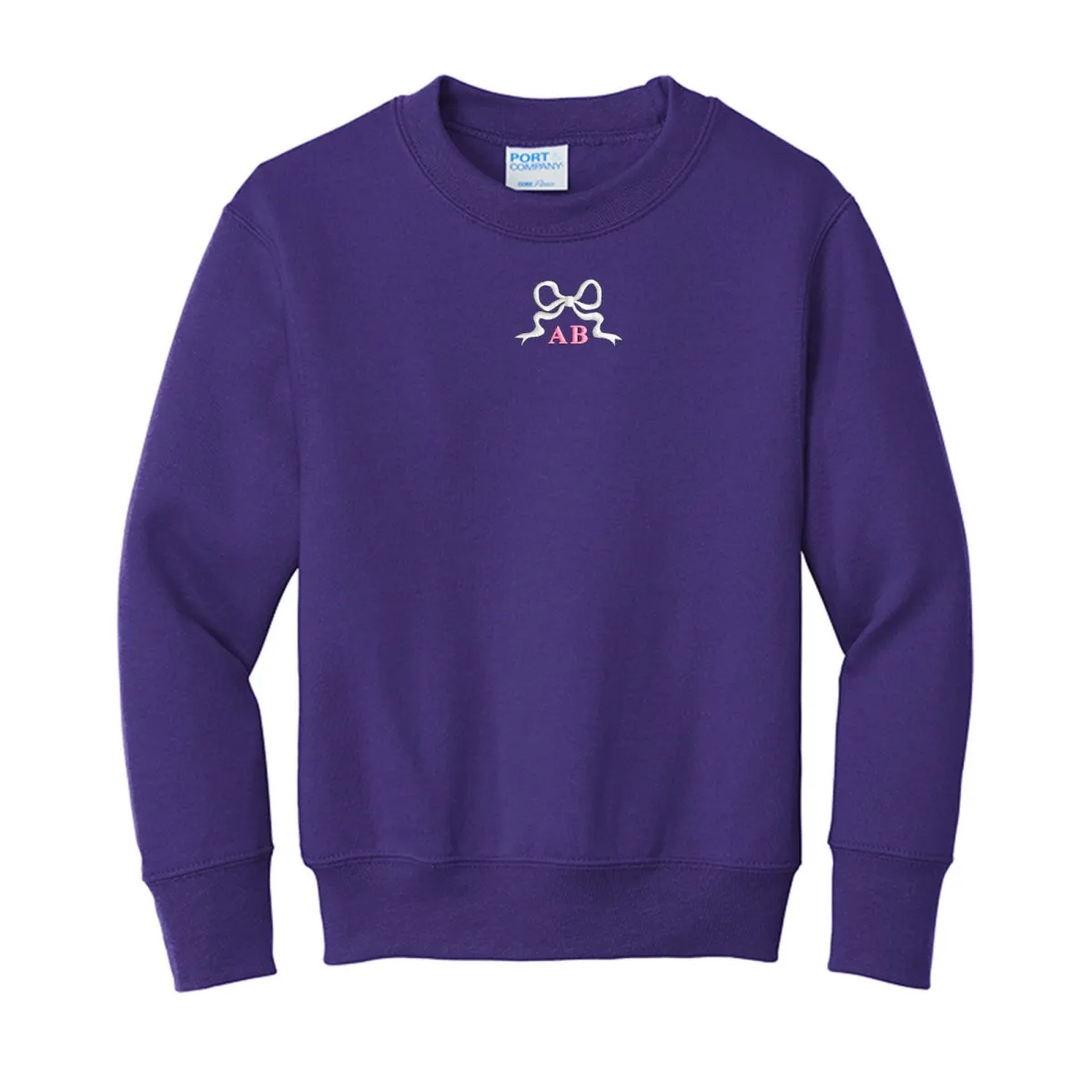 Kids Initialed 'Tiny Bow' Crewneck Sweatshirt