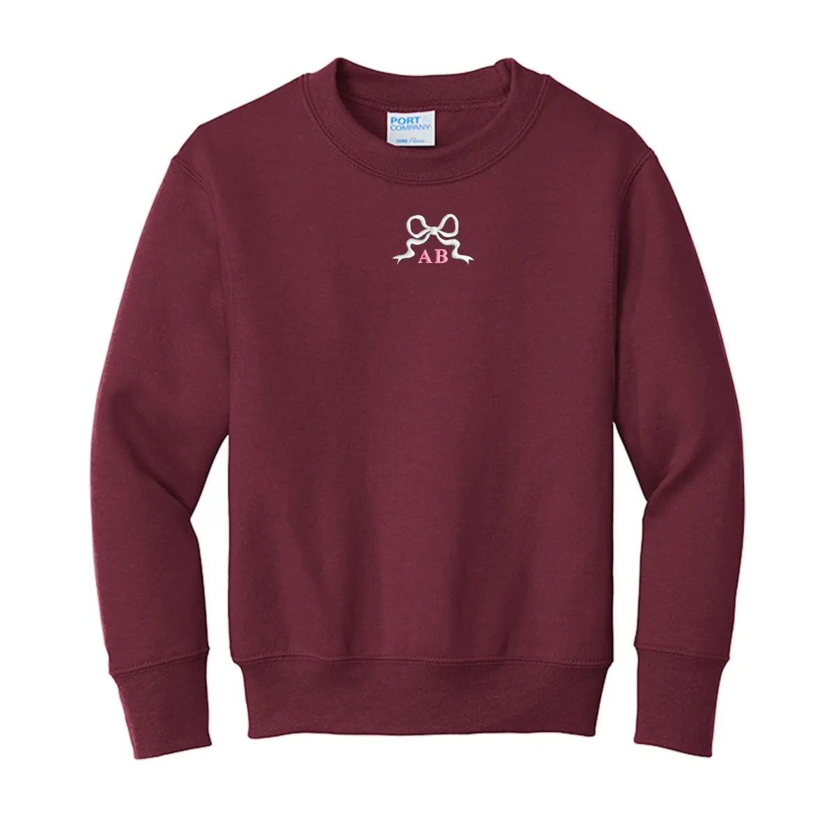 Kids Initialed 'Tiny Bow' Crewneck Sweatshirt