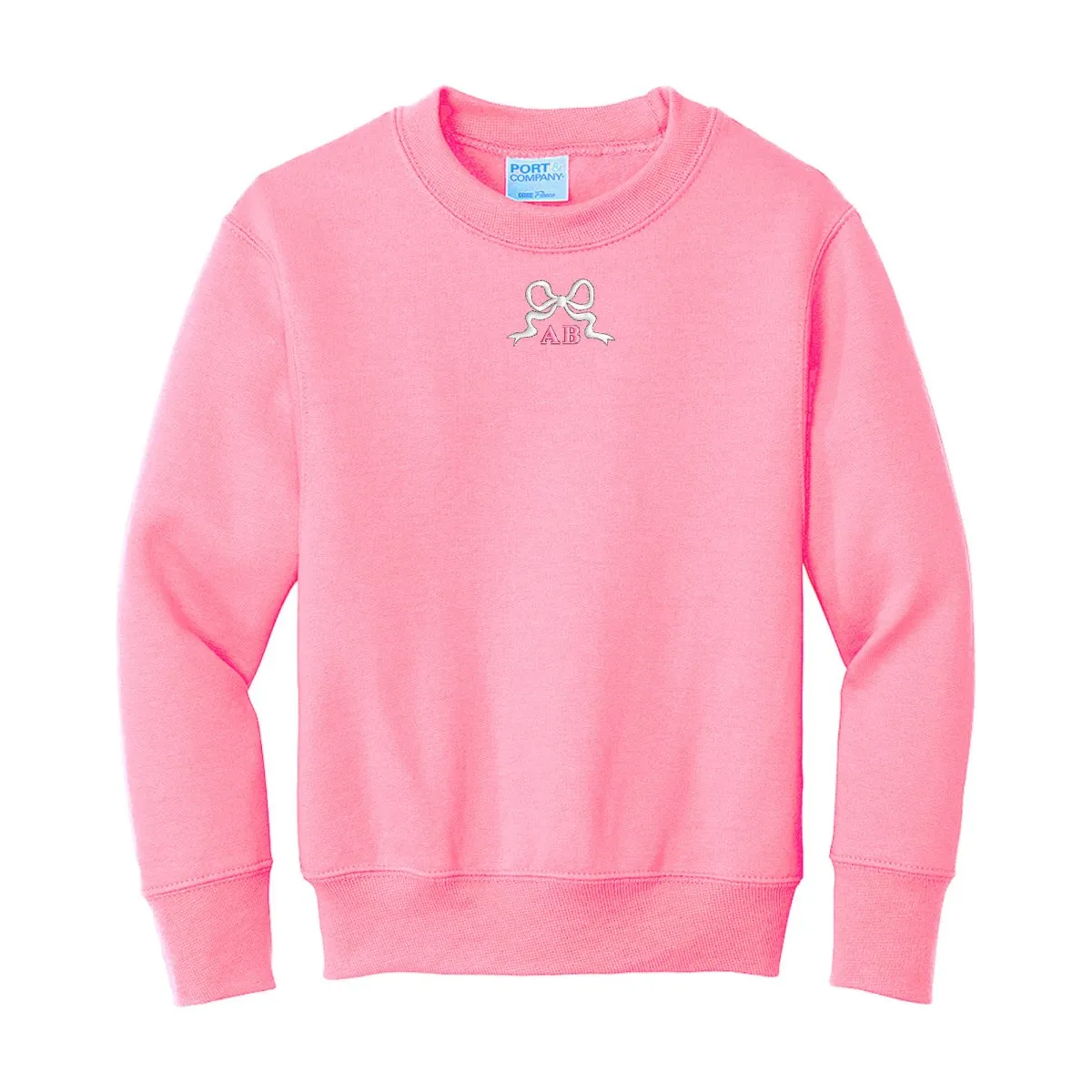 Kids Initialed 'Tiny Bow' Crewneck Sweatshirt