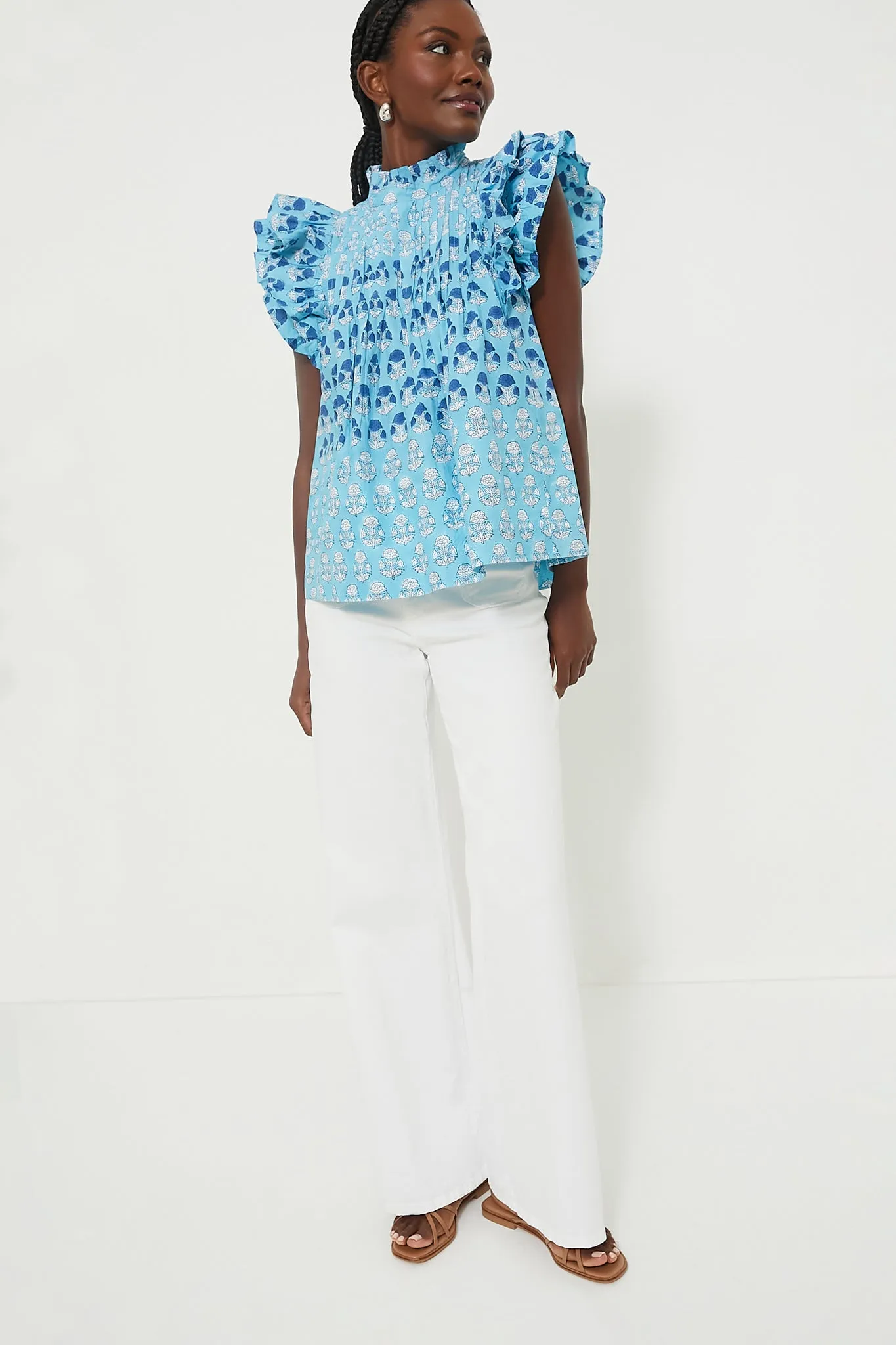 Laguna Blue Pintuck Ruffle Blouse