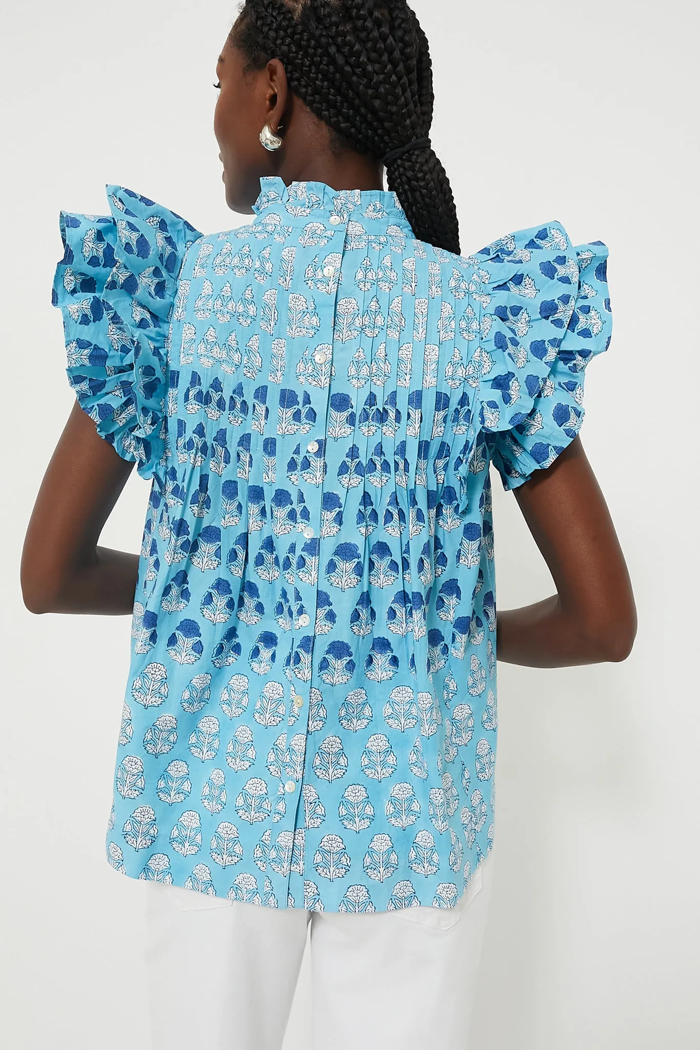 Laguna Blue Pintuck Ruffle Blouse