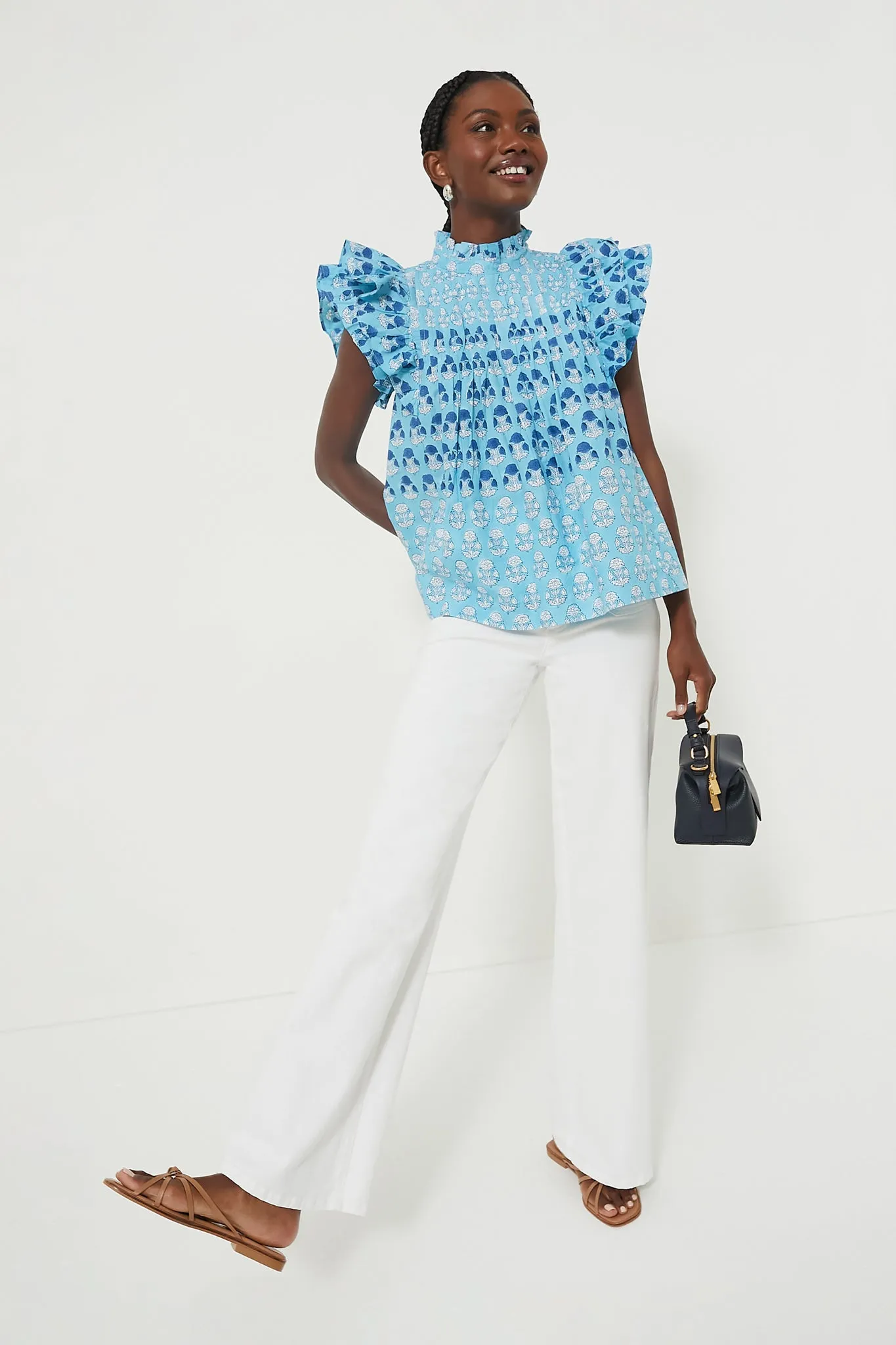 Laguna Blue Pintuck Ruffle Blouse
