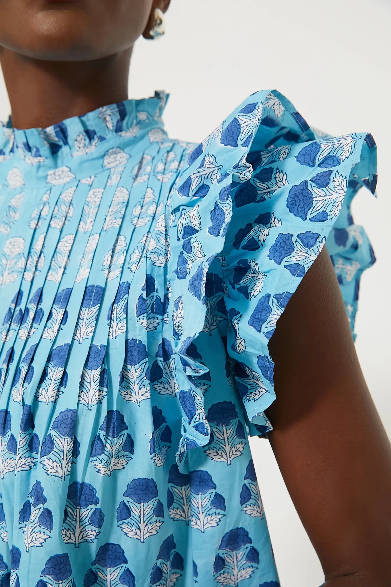 Laguna Blue Pintuck Ruffle Blouse