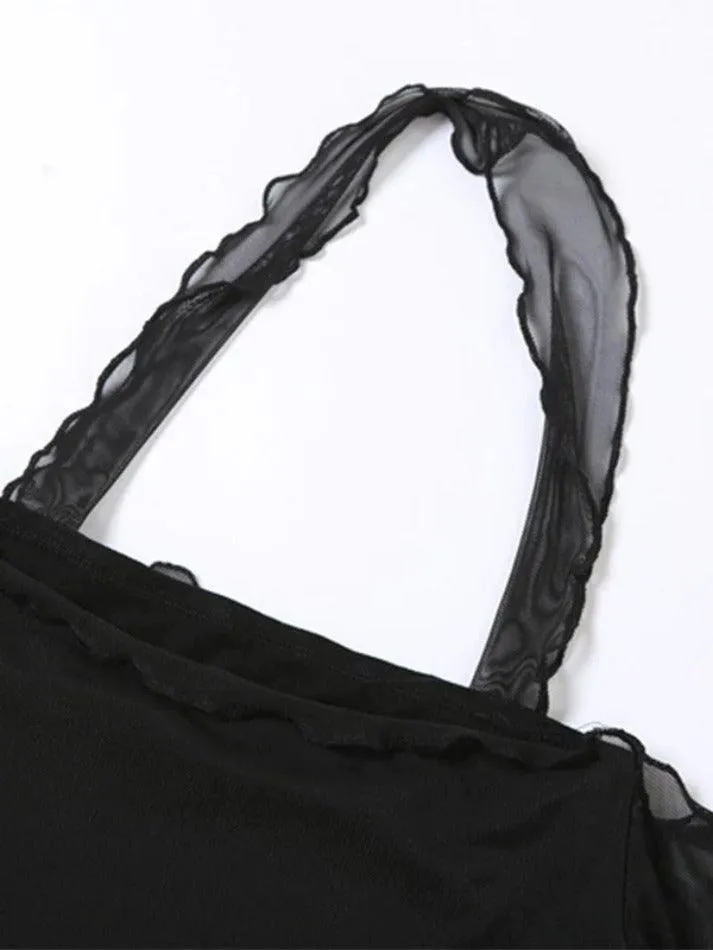 Mesh Halter Long Sleeve Tee