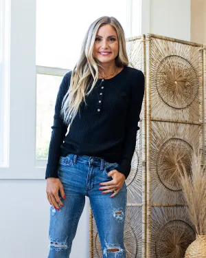 NEW! Monica Ribbed Henley Top - Black