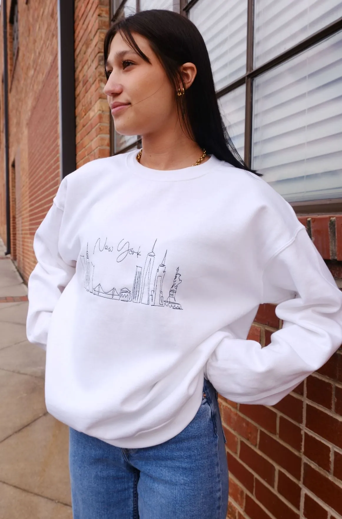 New York Skyline Embroidered Sweatshirt