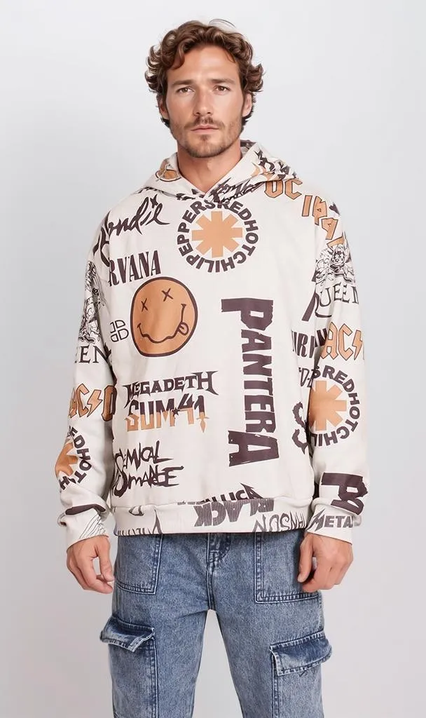 O197325-O197325 - All-Over Band Hoodie - Beige
