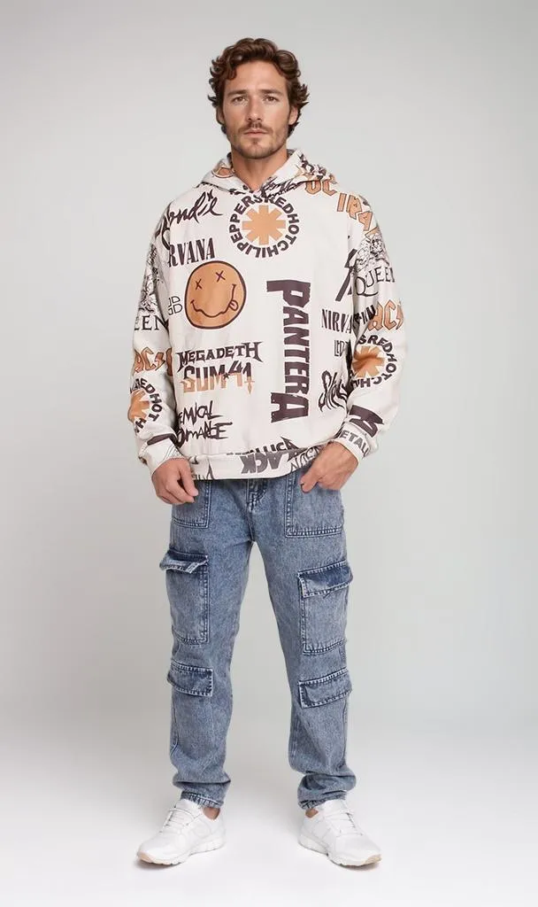 O197325-O197325 - All-Over Band Hoodie - Beige