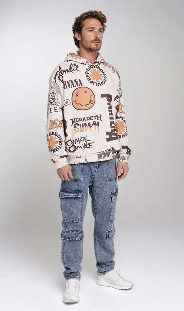 O197325-O197325 - All-Over Band Hoodie - Beige