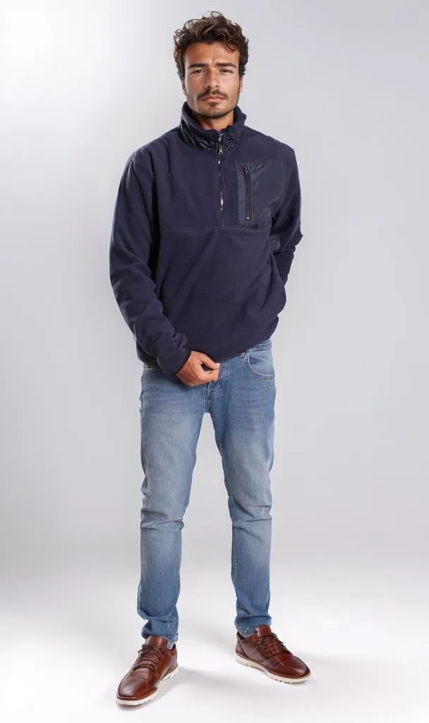 o201930-HALF-ZIP FLEECE JACKET - NAVY BLUE