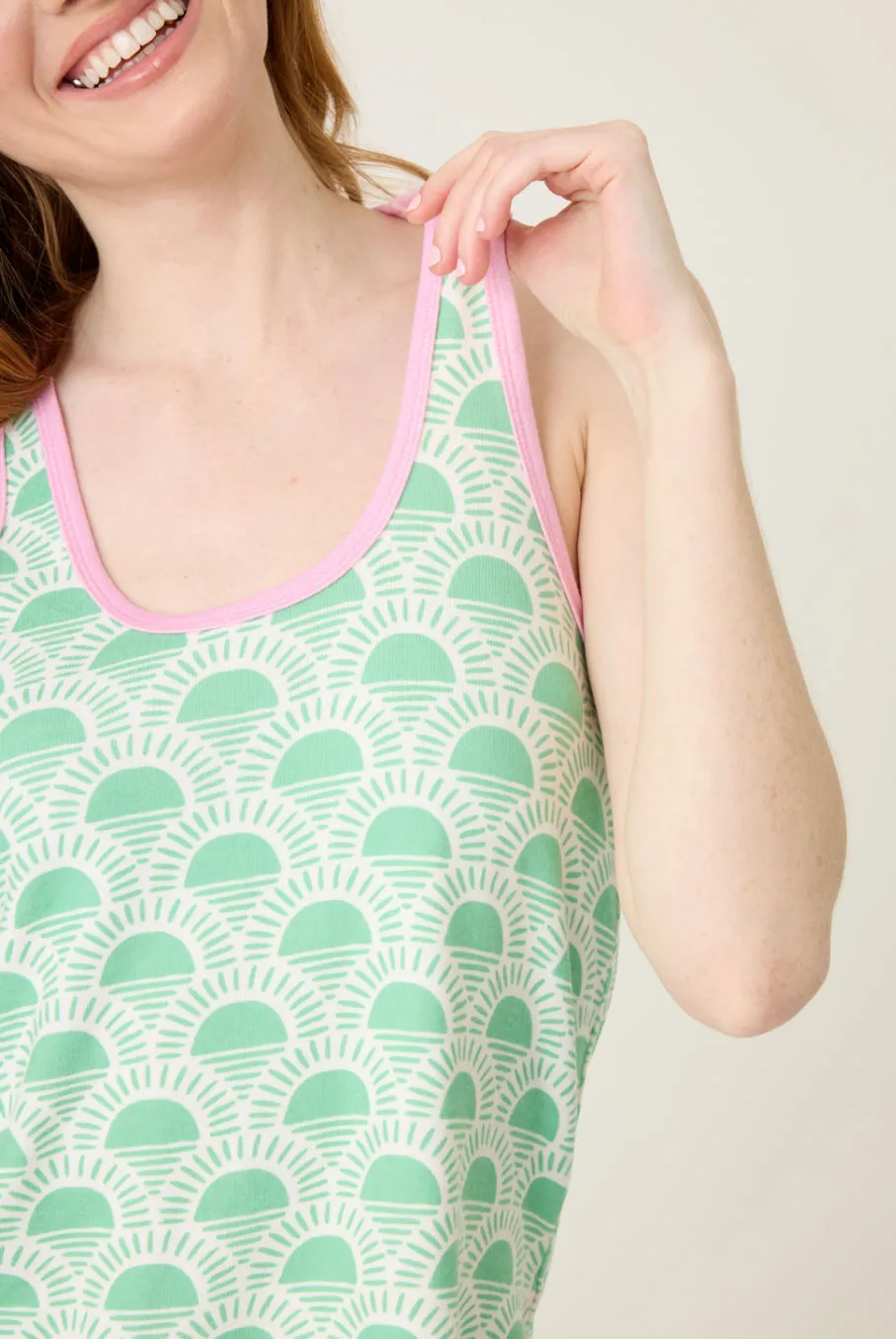 Peach Party on the Courtside Racerback Tank Top in Spring Green
