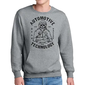 Port & Company® Core Fleece Crewneck Pocket Sweatshirt - Automotive Skull