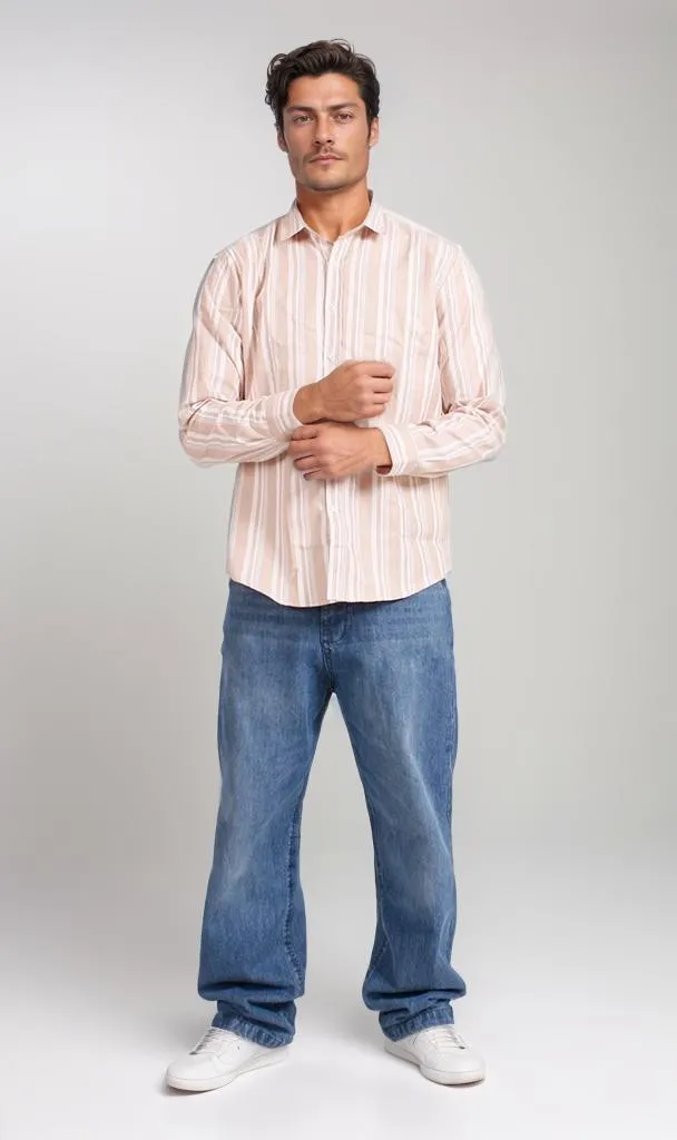 R206392 -Striped Button-Up Shirt - Light Pink & White