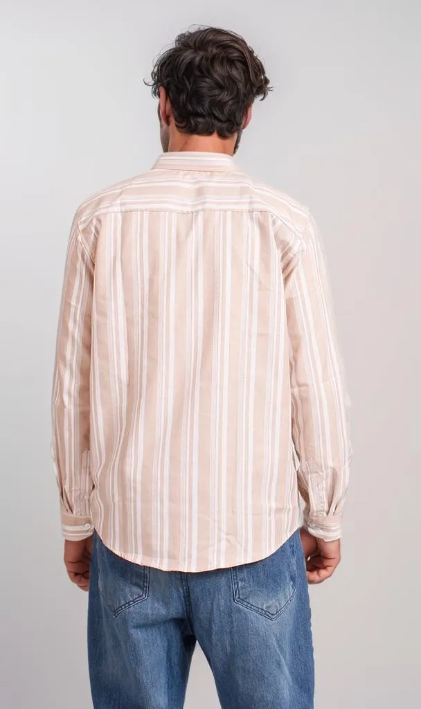 R206392 -Striped Button-Up Shirt - Light Pink & White