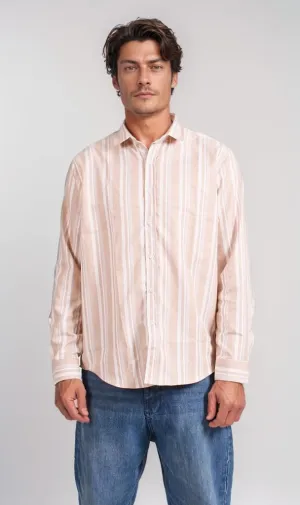 R206392 -Striped Button-Up Shirt - Light Pink & White