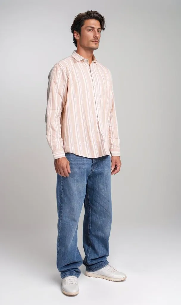 R206392 -Striped Button-Up Shirt - Light Pink & White