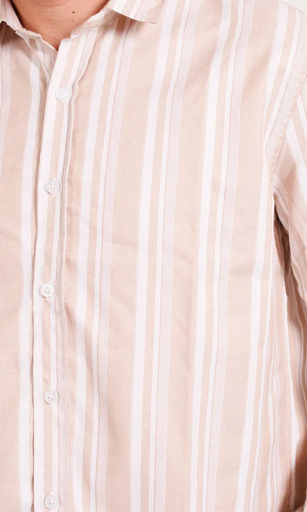 R206392 -Striped Button-Up Shirt - Light Pink & White