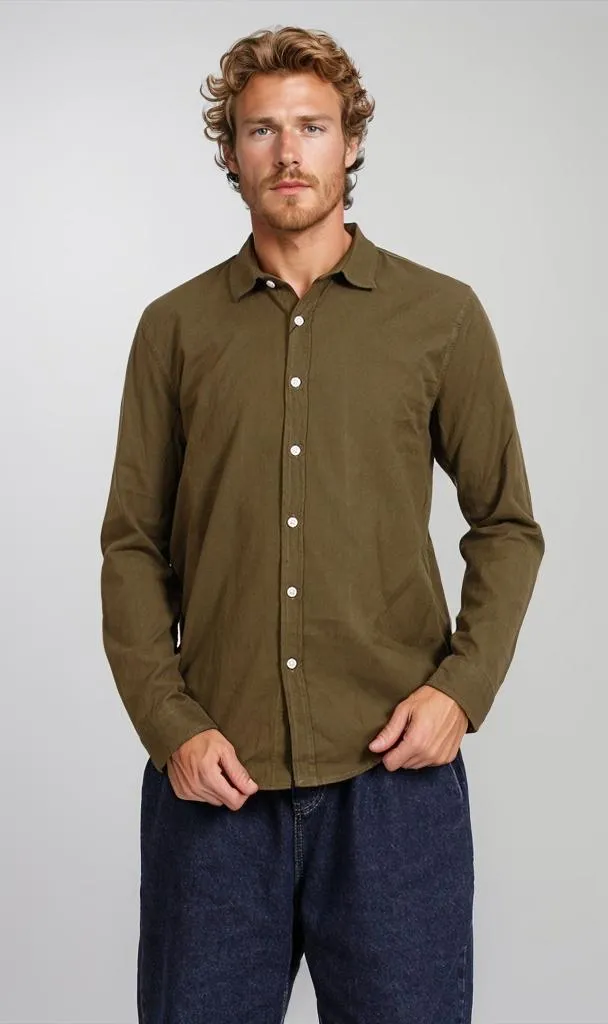 R206395-R206395 - Button-Up Shirt - Olive Green