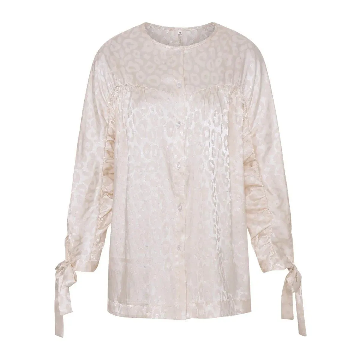 Round Neck Leopard Print Tie Cuff Shirt