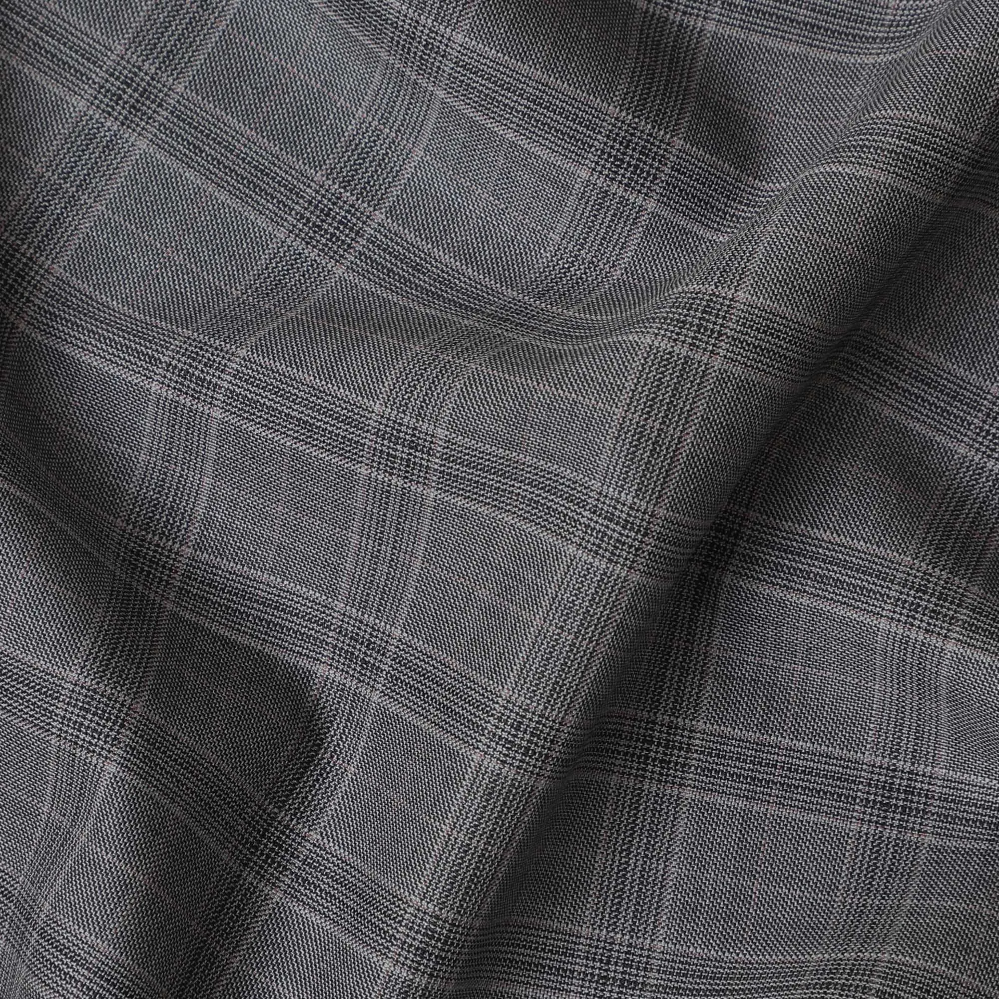 Seal grey Premium Italian wool suiting fabric with light pink checks design-D11445