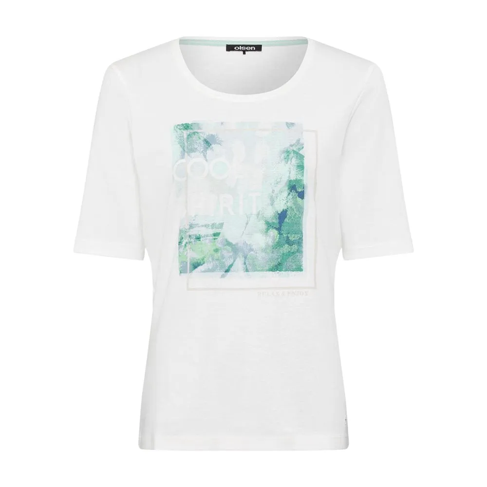 Short Sleeve Placement Print Tee in Off White