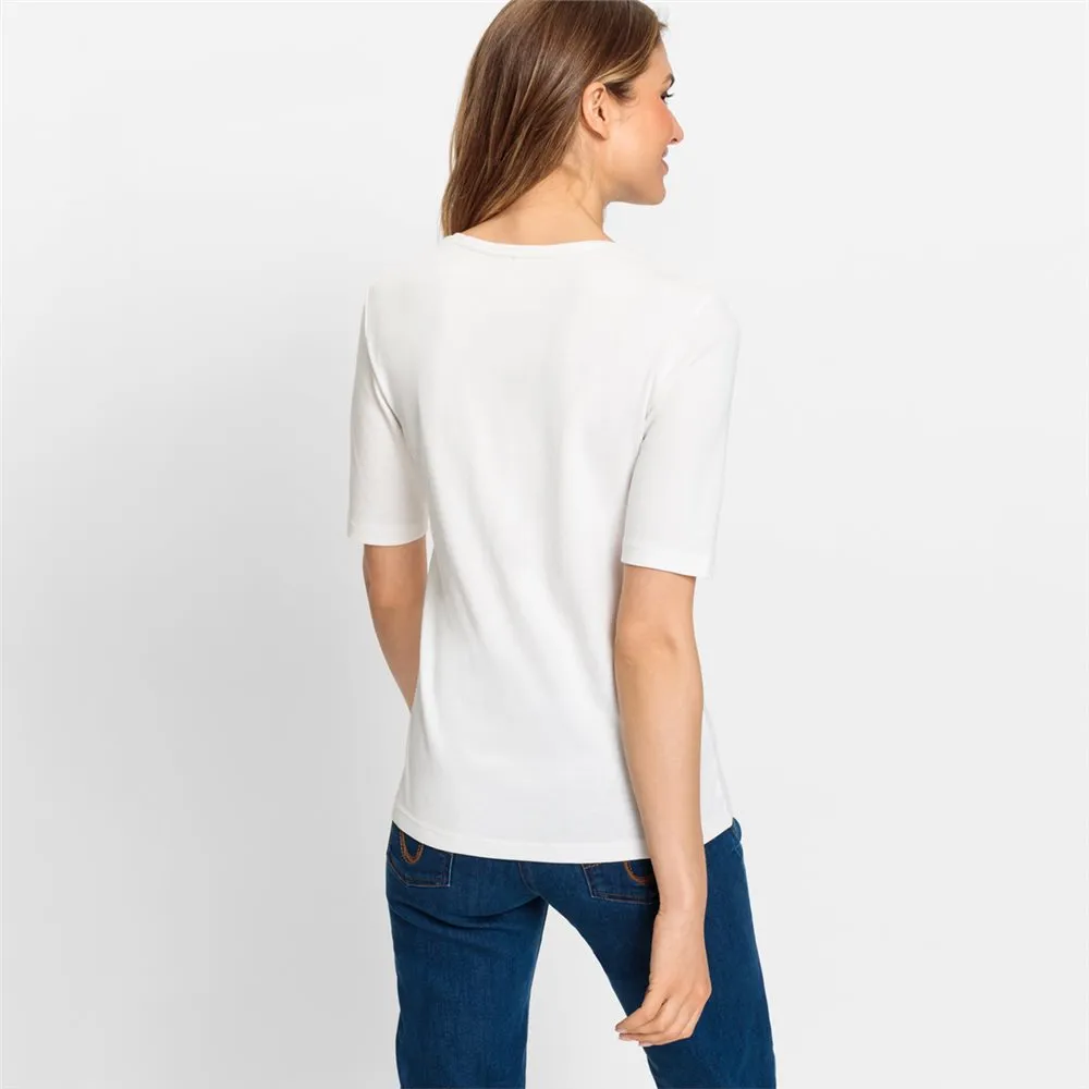 Short Sleeve Placement Print Tee in Off White