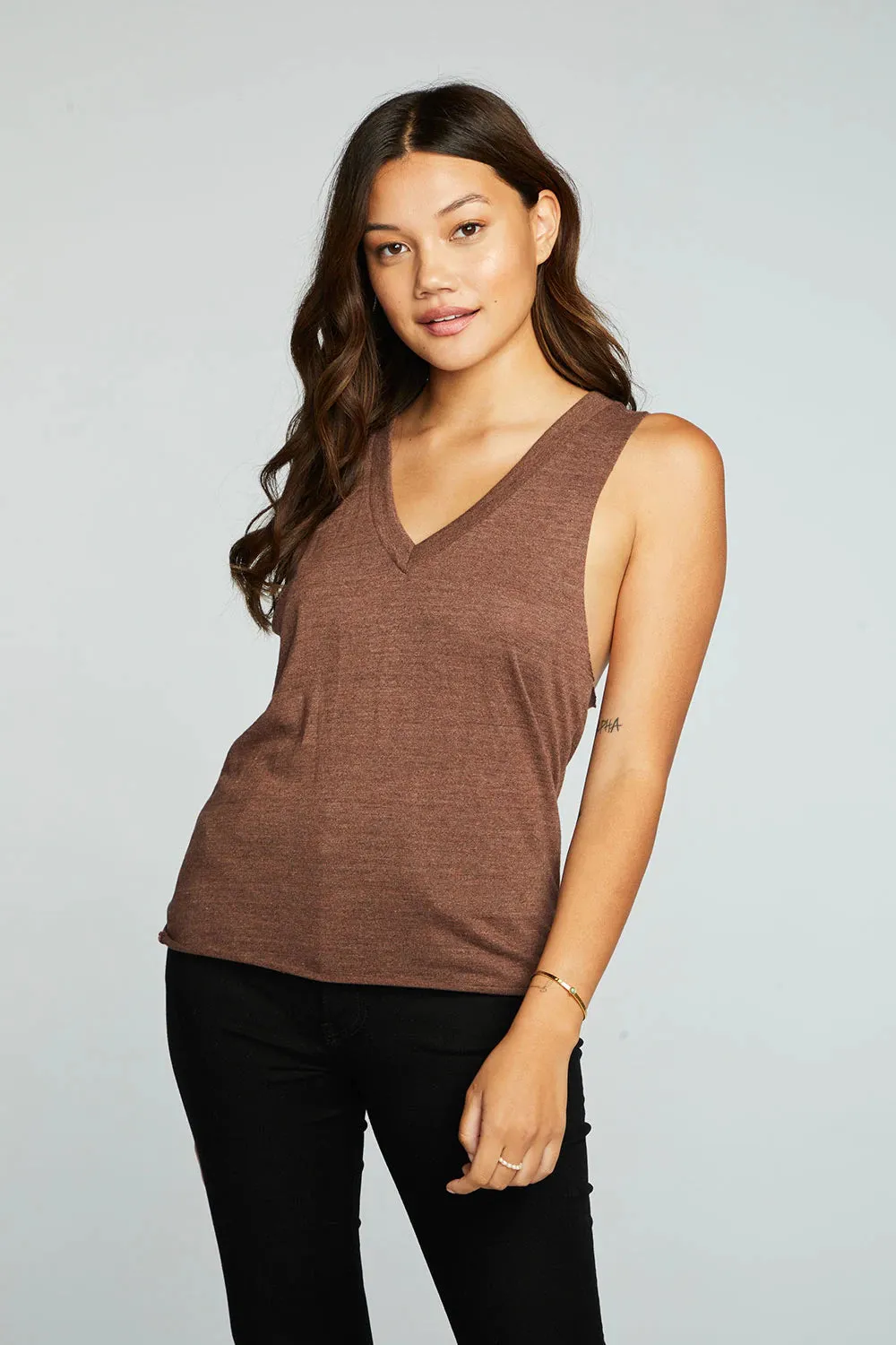 TRIBLEND JERSEY V NECK DEEP ARMHOLE MUSCLE TANK