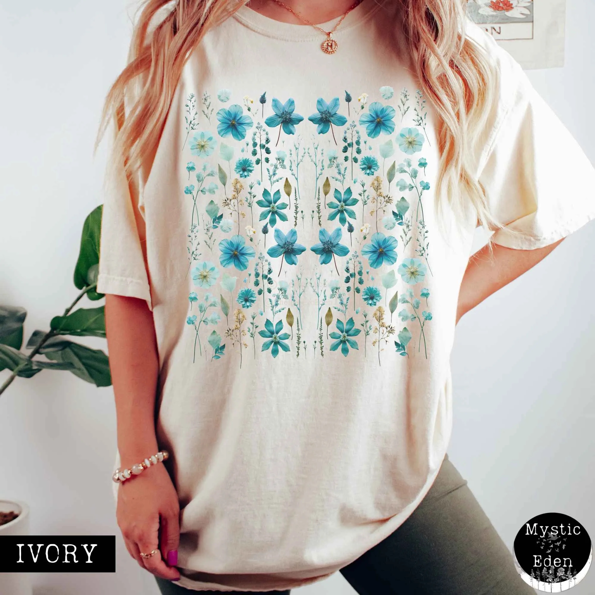 Vintage turquoise wildflower shirt