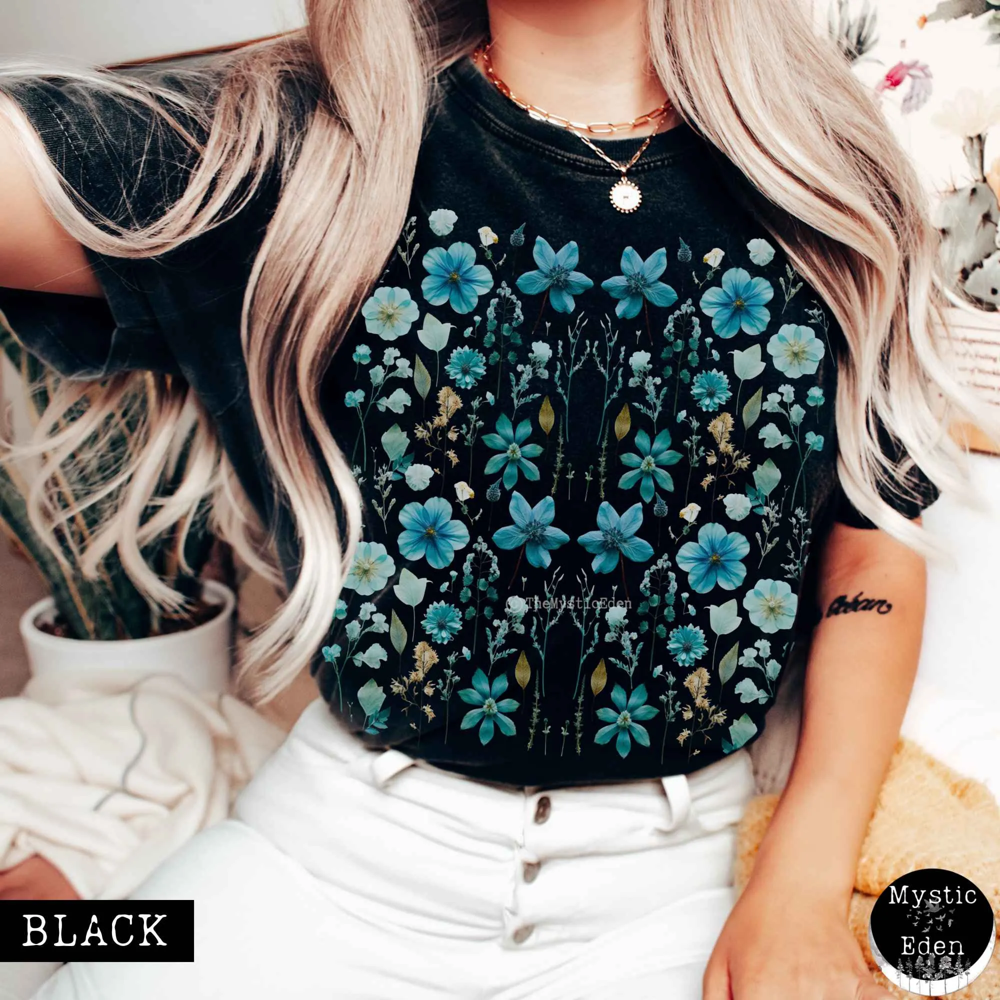 Vintage turquoise wildflower shirt
