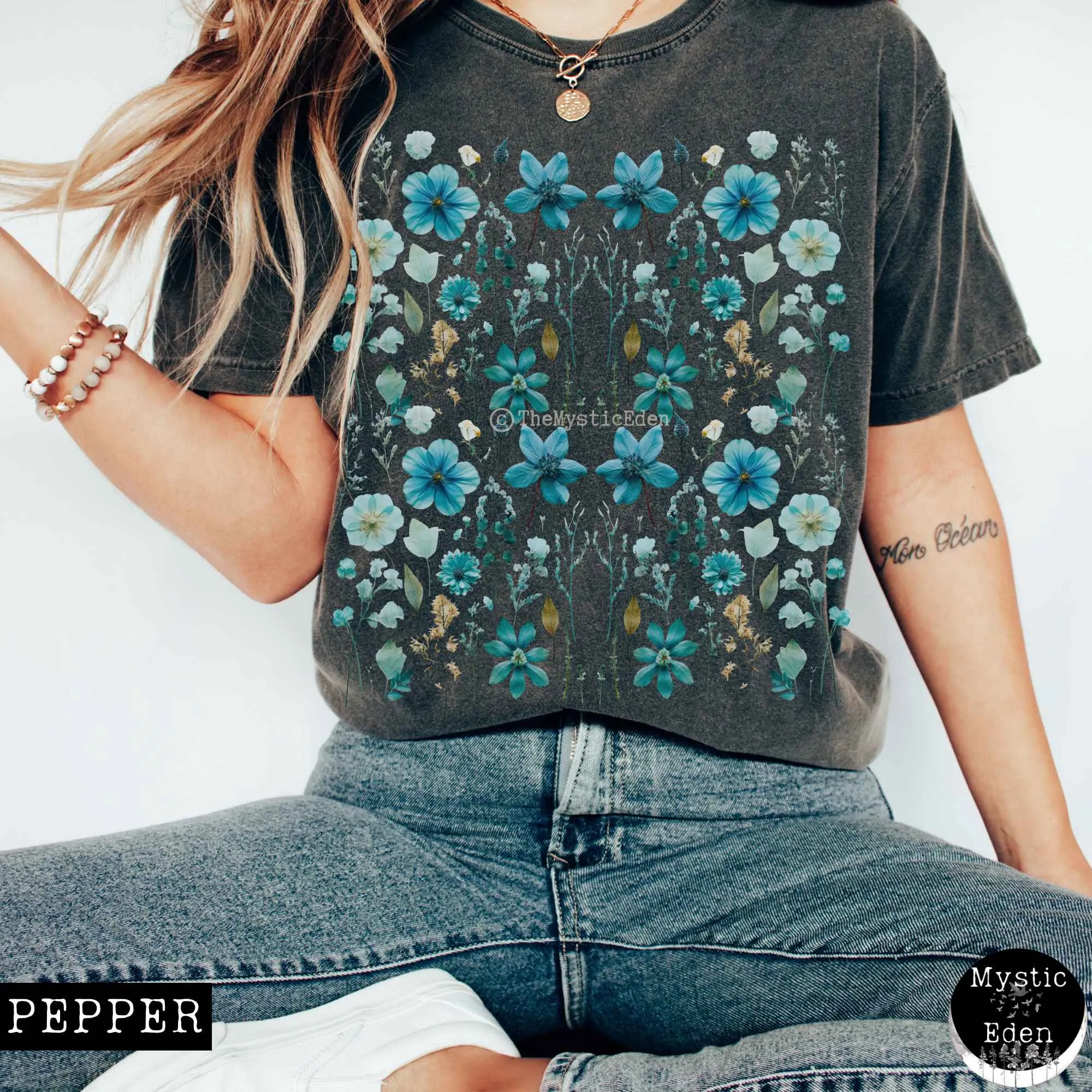 Vintage turquoise wildflower shirt