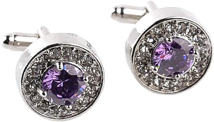 Vpang 1 Pair Men's Cuff Links Round Rhinestone Cufflinks Shirt Suit Cufflinks Tuxedo Shirt Studs Set for Men