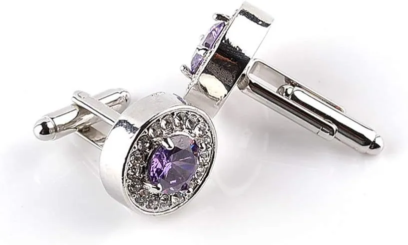 Vpang 1 Pair Men's Cuff Links Round Rhinestone Cufflinks Shirt Suit Cufflinks Tuxedo Shirt Studs Set for Men