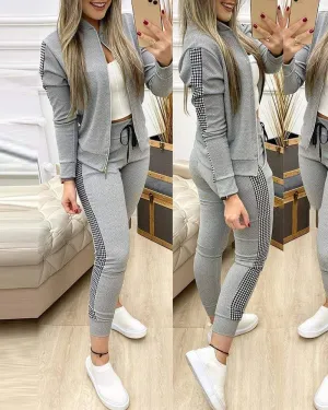 Women Fitness Sport Tracksuit Zipper Top And Pants Outfits