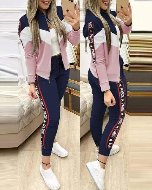 Women Fitness Sport Tracksuit Zipper Top And Pants Outfits
