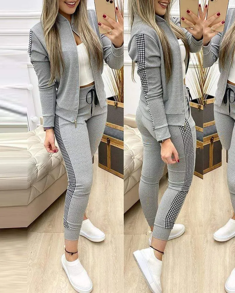 Women Fitness Sport Tracksuit Zipper Top And Pants Outfits
