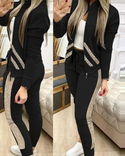 Women Fitness Sport Tracksuit Zipper Top And Pants Outfits
