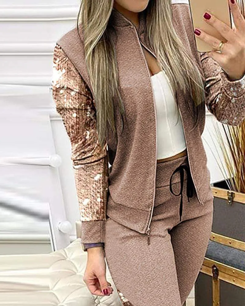 Women Fitness Sport Tracksuit Zipper Top And Pants Outfits