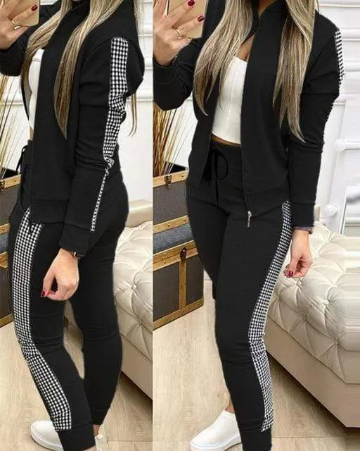 Women Fitness Sport Tracksuit Zipper Top And Pants Outfits