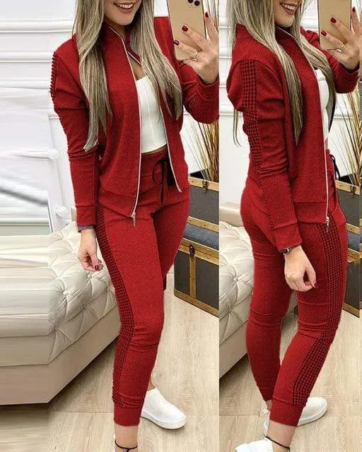 Women Fitness Sport Tracksuit Zipper Top And Pants Outfits