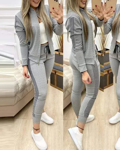 Women Fitness Sport Tracksuit Zipper Top And Pants Outfits