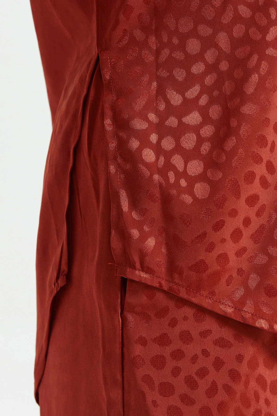 Women Red Jacquard Button Front Blouse